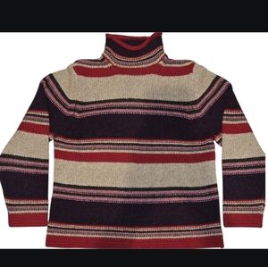 Eddie Bauer Red and Cream Striped Turtleneck Sweater